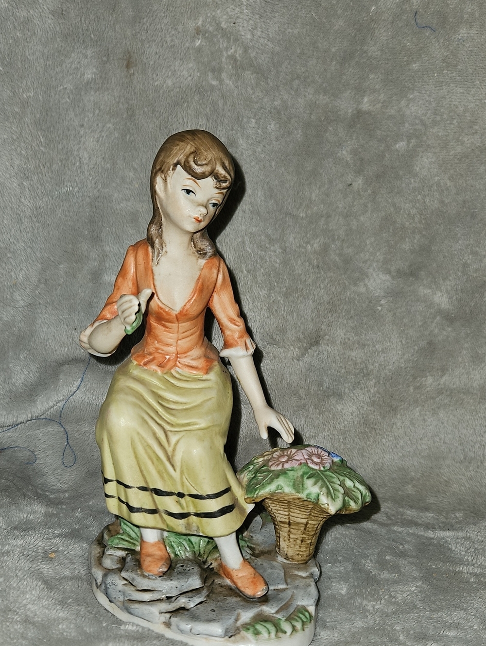 Hand-Painted Ceramic Figurine in Orange and Yellow